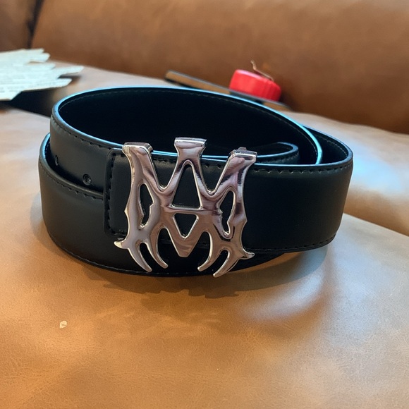 AMIRI Other - Amiri Men’s Silver AM Logo Buckle Black Faux Leather Men’s Belt 42
